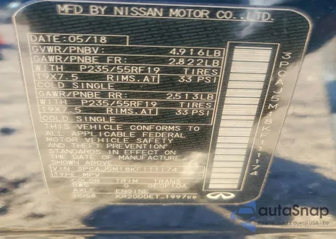 2019 Infiniti Qx50 Essential z USA, uszkodzony, nr VIN 3PCAJ5M18KF111174